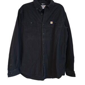 Carhartt Relaxed Fit Long Sleeve Button Up Work Shirt Men's Large Black Cotton